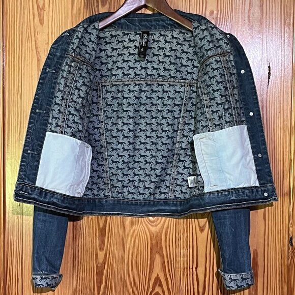 Aeropostale Pretty Little Liars Cropped Blue Denim Jacket Horse Print Lining - Picture 9 of 15